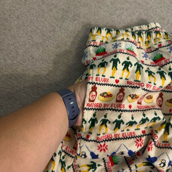 Hanna Andersson Elf Raised By Elves Pajama Set Flannel Bottoms Stretch Top Small - Picture 12 of 12